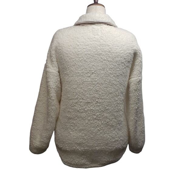 SO Women’s Fleece Pullover S Cream Tan Oversized Quarter-Zip Cozy Layers - Picture 3 of 9